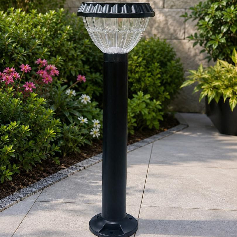 Black Solar-Powered Garden Lamp LED Bollard Light