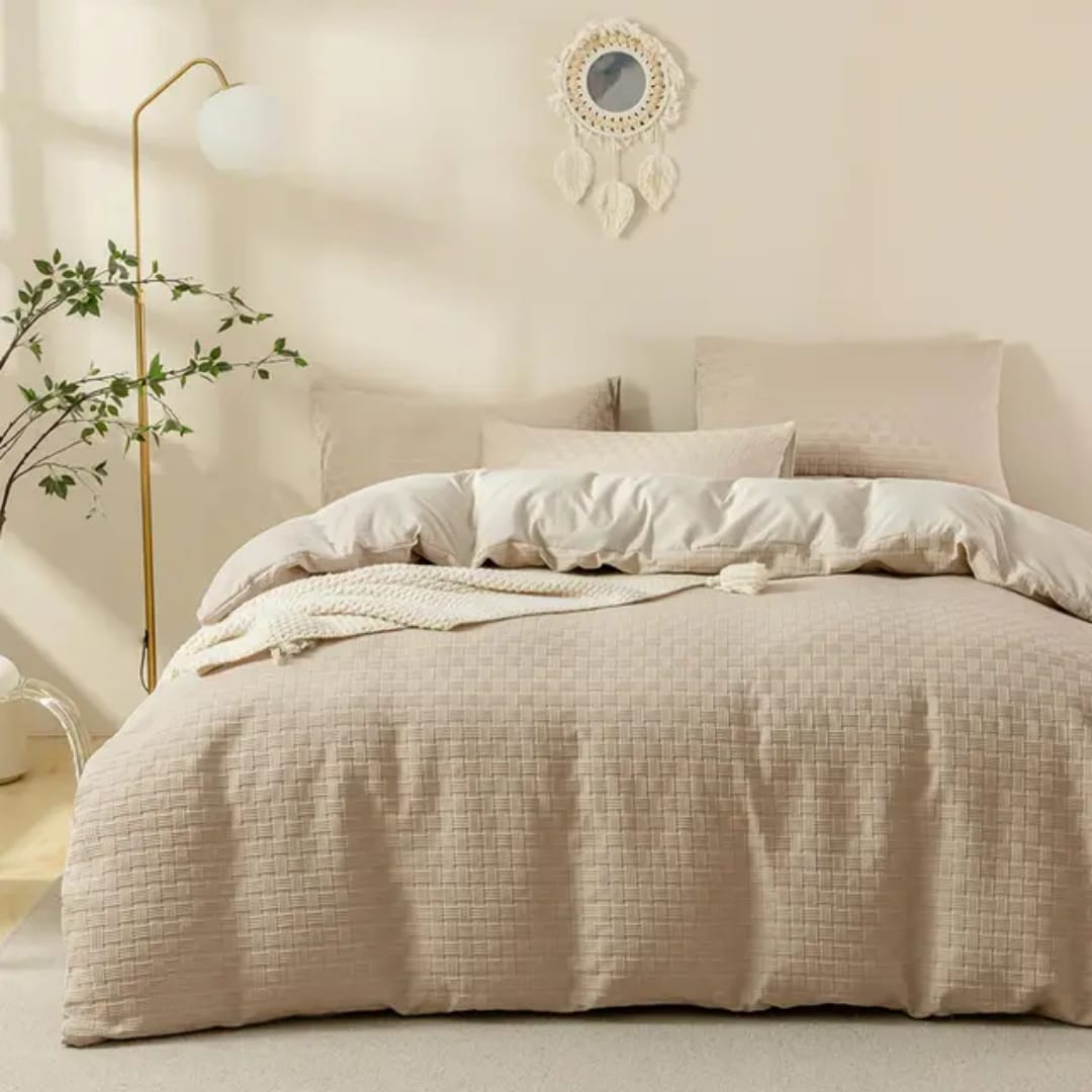Waffle Weaving Soft Cotton Duvet Cover Set