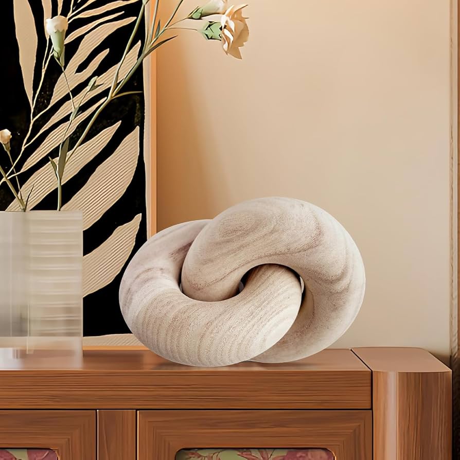 Wooden knot decorative ornament modern tabletop sculpture for home office desk bookshelf coffee table and contemporary interior décor