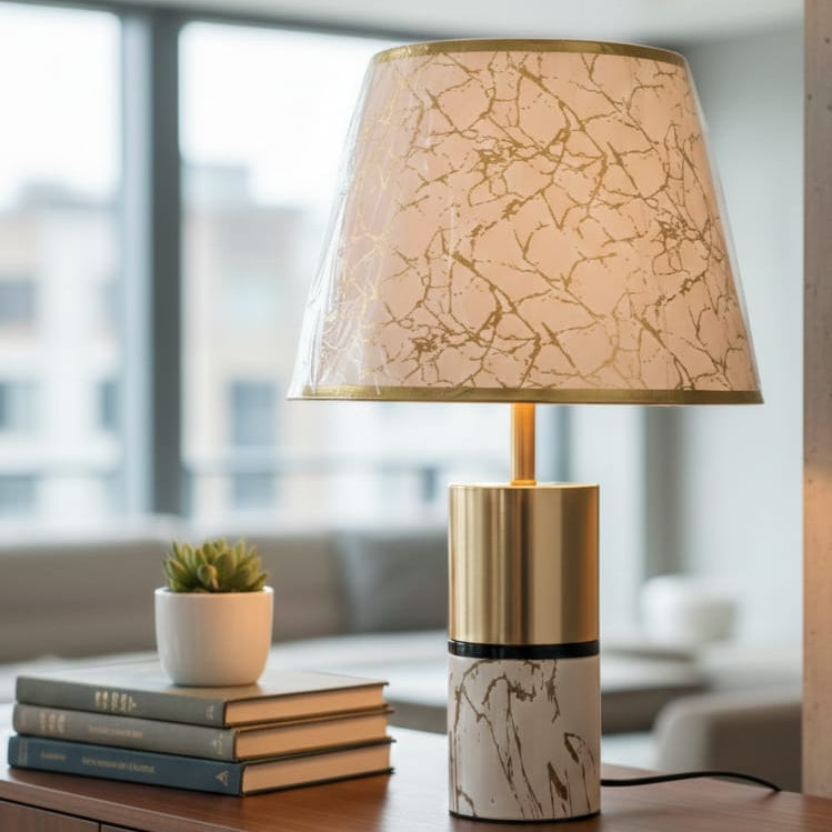 European minimalist table lamp with marble design lampshade for living room and bedroom décor