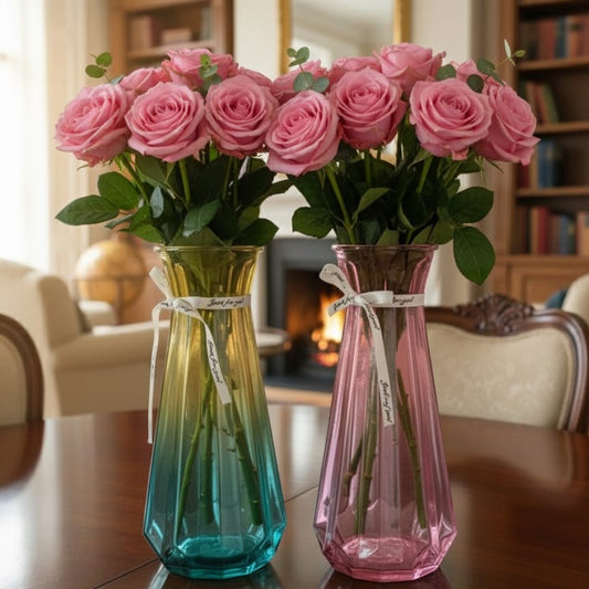 Diamond-coloured glass vase 30cm rainbow design for décor
