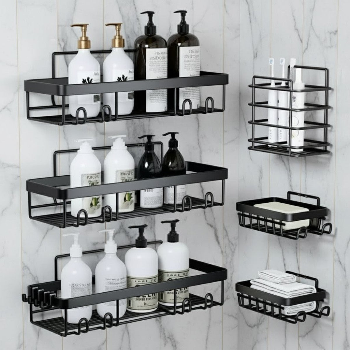 6pcs Rustproof Shower Caddy Shelf Bathroom Organizer