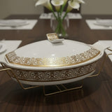 Single Ceramic Round Chafing Dish With Golden Stand