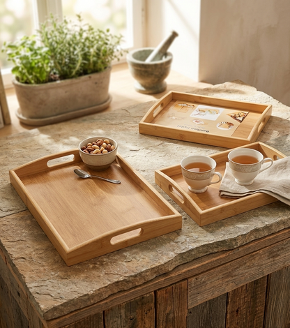 3 In 1 Bamboo Serving Tray Set
