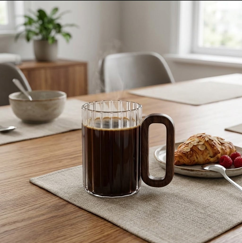 6Pcs Borosilicate Ribbed Glass Mugs Set