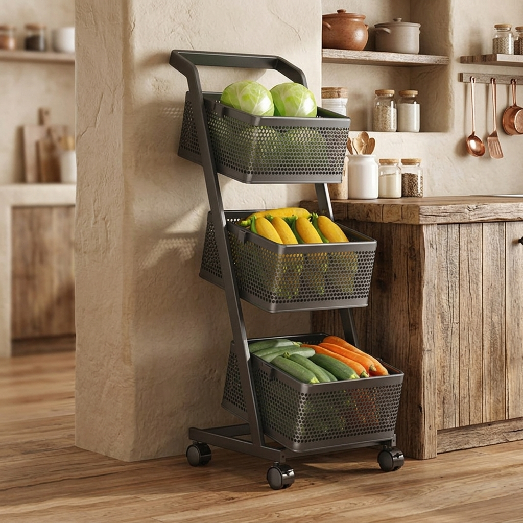 3 Compartment Kitchen Vegetable Cart
