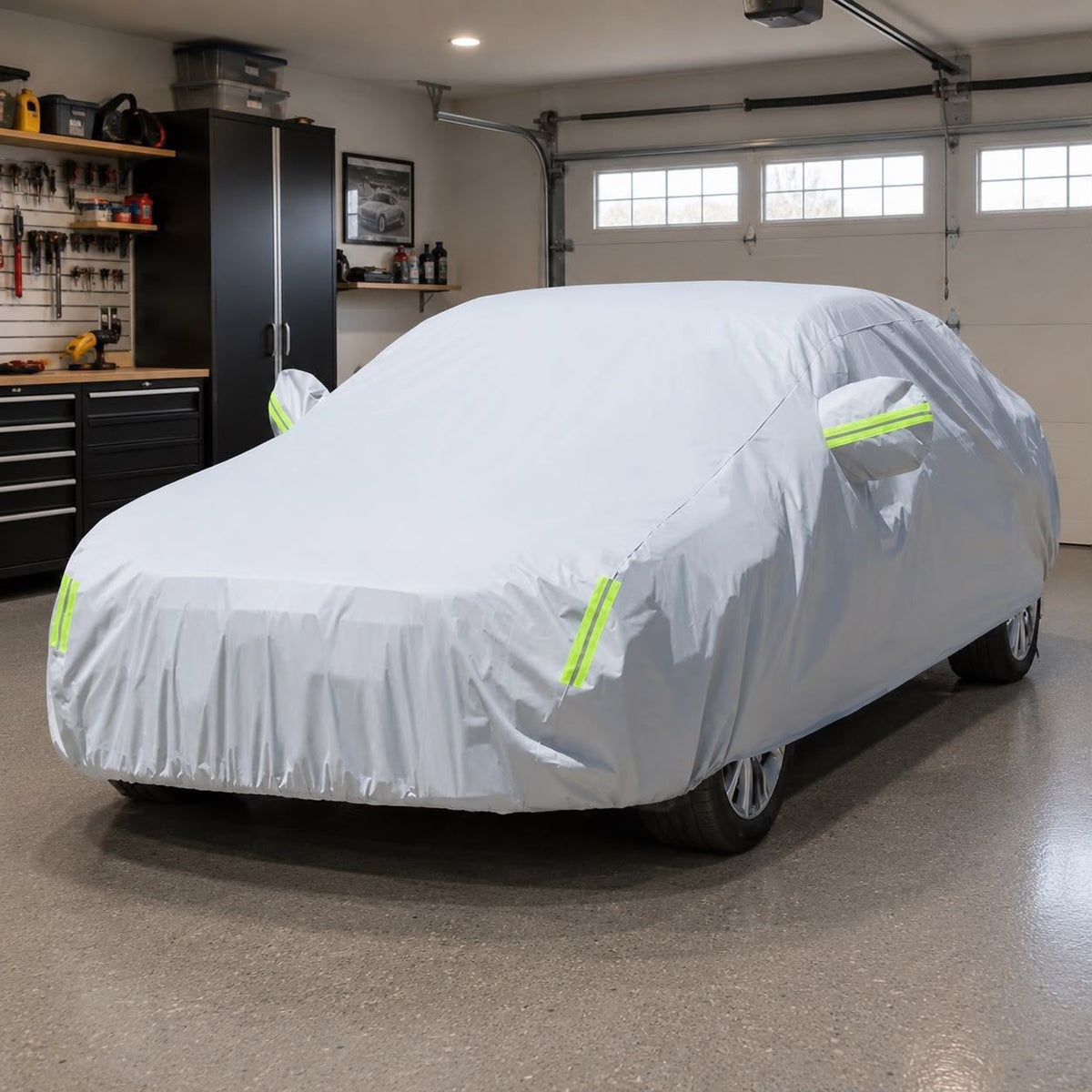 Universal Grey Car Cover with Fleece Lining and Side Reflectors