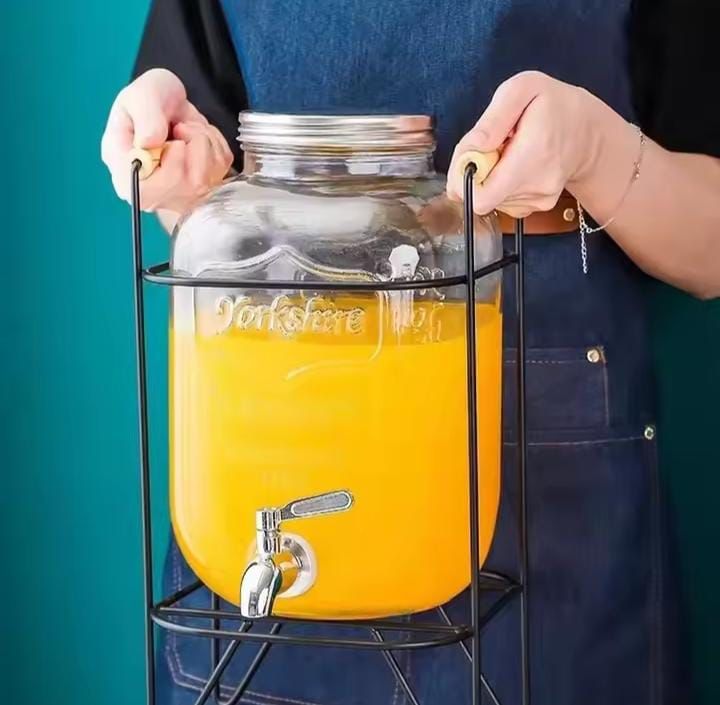 Glass Juice Dispenser with Metal Stand