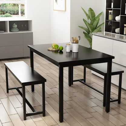 4-Seater Dining Table Set with 2 Benches