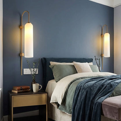 Minimalist Wall Mounted LED Light Fixture Brass and Frosted Glass