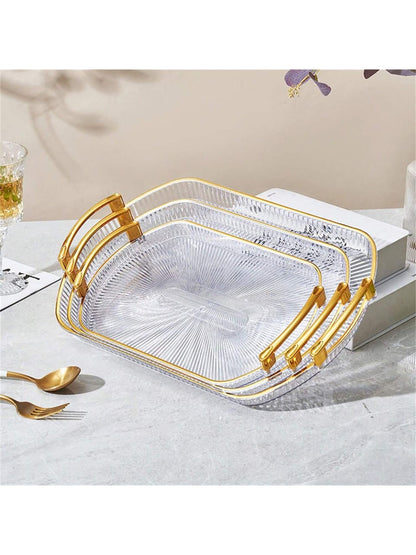 3Pc European Gold Rectangular Tray Set