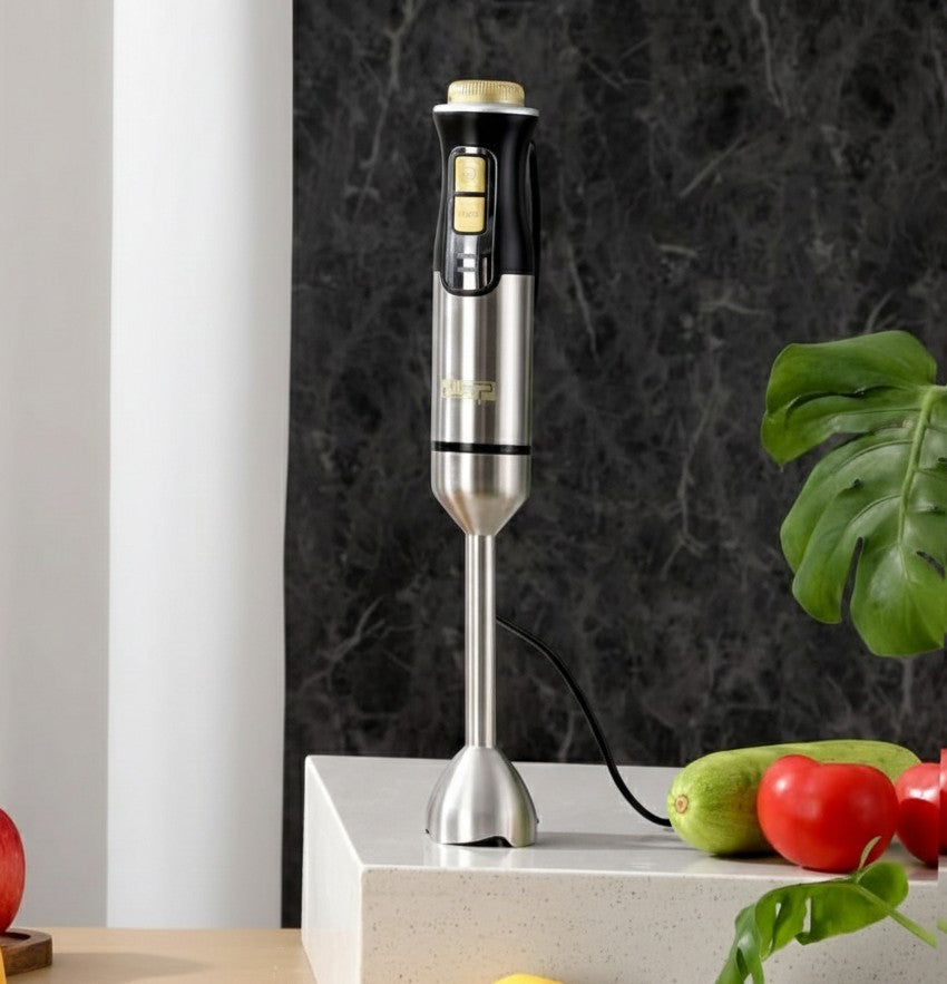Variable speed 1200–1500W hand blender with stainless steel blade and detachable shaft