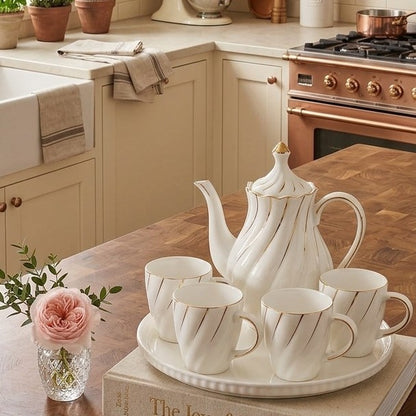9Pcs Porcelain Tea Set with Gold Trim