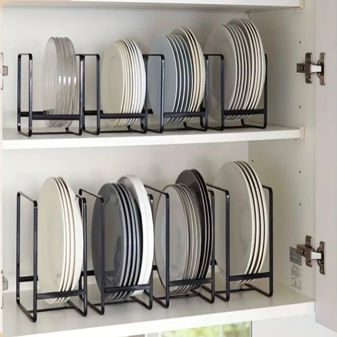 Heavy duty metal dish rack with vertical space saving design, kitchen organizer for plates and utensils. 