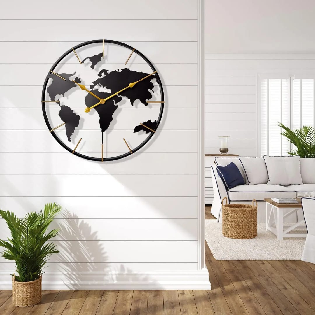 60cm Metal World Map Wall Clock
