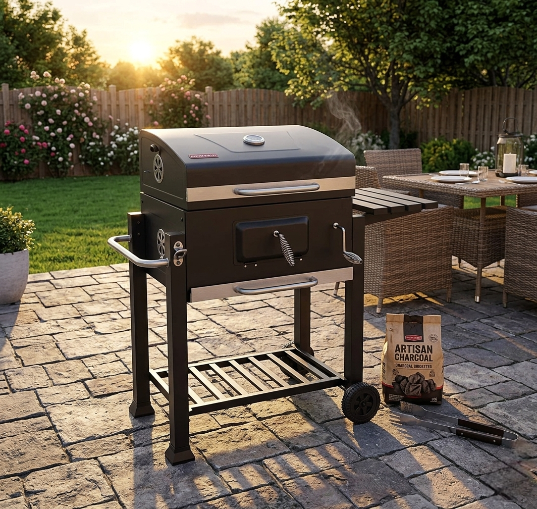 Duty Commercial BBQ Charcoal Grill With Side Table & Trolley