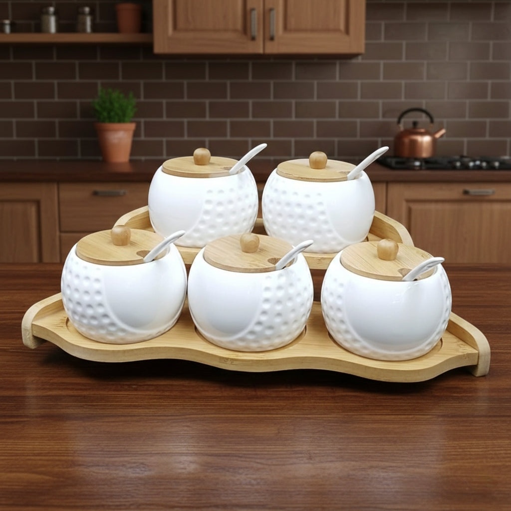 Five-piece ceramic sugar dish set for table serving