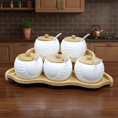 Five-piece ceramic sugar dish set for table serving