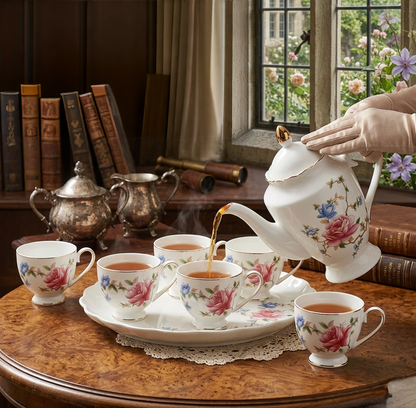 Porcelain Tea Set And Rotating Tray
