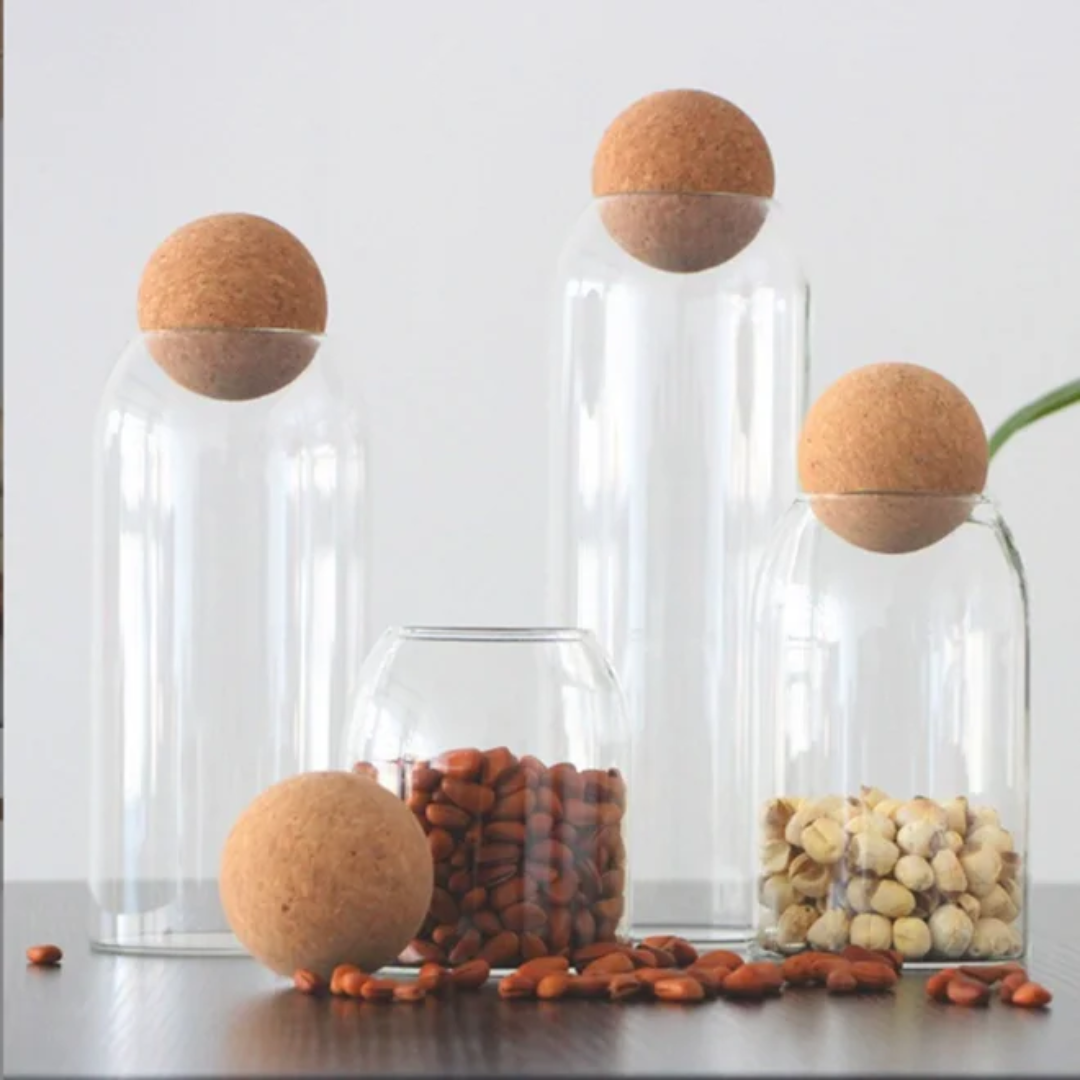 Open Ball Cork Transparent Jar with Bamboo Lid