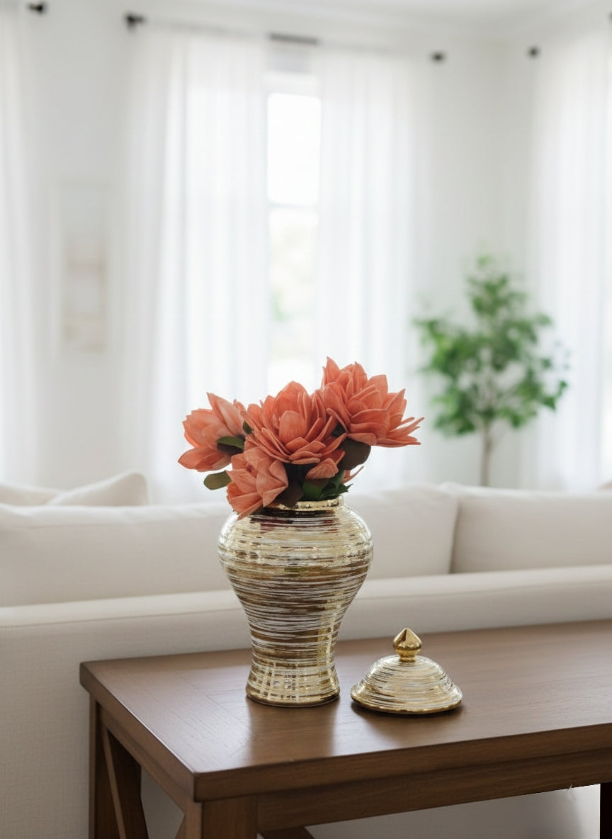 Ceramic Gold Plated White Ginger Vase