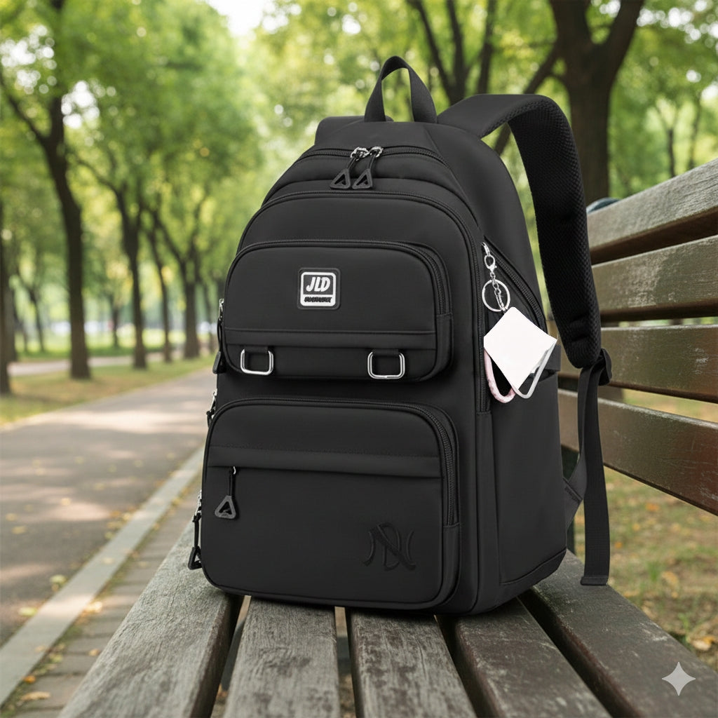 Black casual high-capacity school bag, 46 × 32 × 20 cm