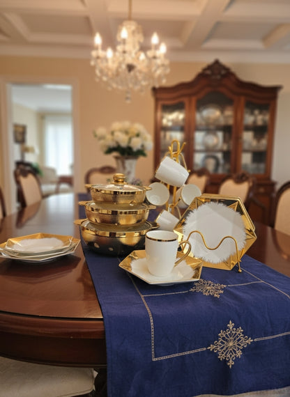 18-pieces white and gold dinner set with cups plates casseroles and glass lids for elegant dining