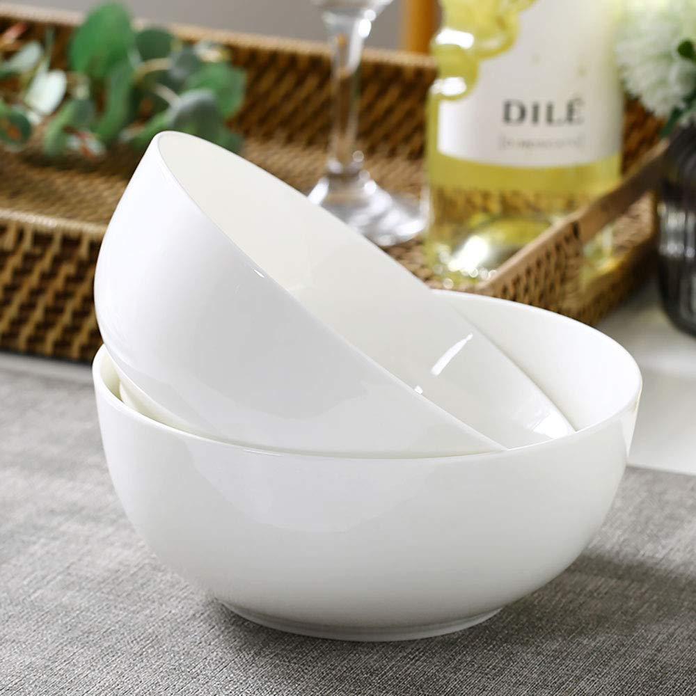 Three piece set of 8 inch pure white serving bowls for dining and serving