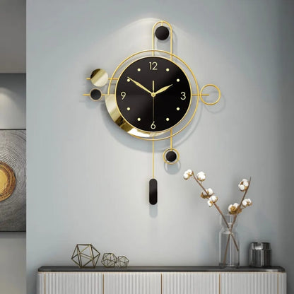 Gold modern luxury wall clock with digital display, 55cm by 40cm.