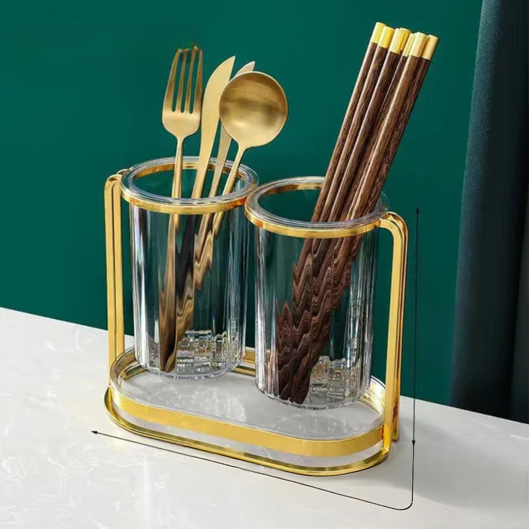 double cutlery organizer tray for neatly storing kitchen utensils and cutlery
