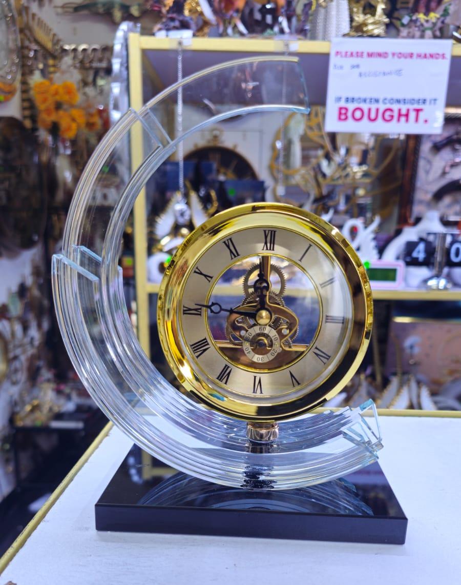 Widdop Gold Arch Mantel Clock with Crystal Glass Frame and Skeleton Dial
