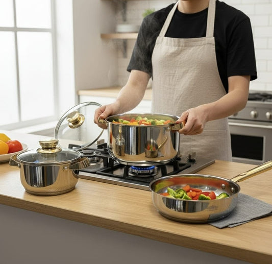 8-Piece Peterhof Stainless Steel Cookware Set with Gold Handles