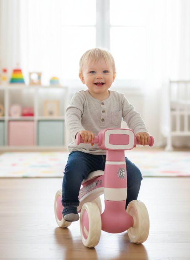 Musical 4-wheels balance bike for toddlers aged 1–4 years with lights and music