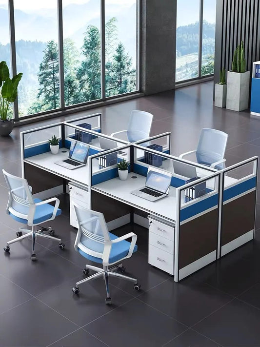 4-way workstation desk for four users, chairs not included.