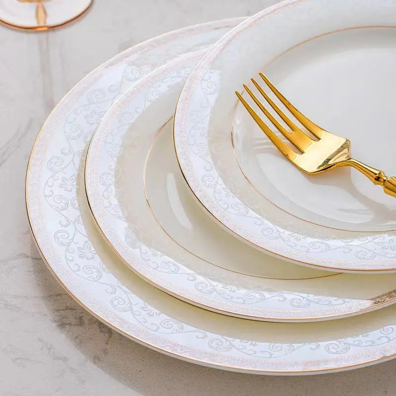 60-Pieces Gold Rim Fine Bone Dinnerware Set