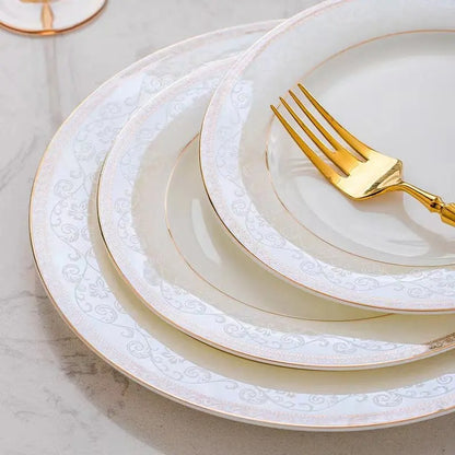 60-Pieces Gold Rim Fine Bone Dinnerware Set