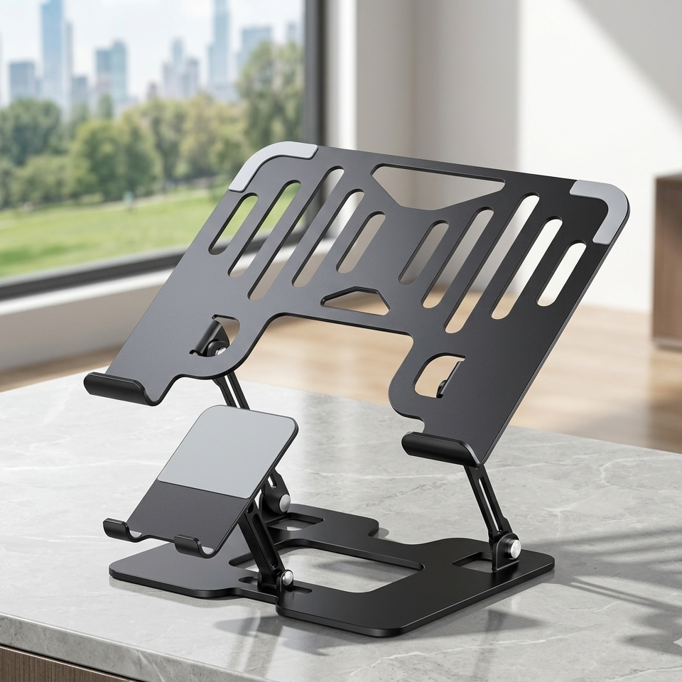 2 In 1 Adjustable Laptop Stand With Phone Holder