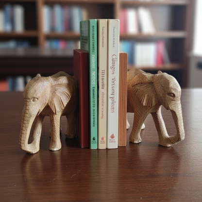 2pc Handcrafted Wooden Elephant Bookend