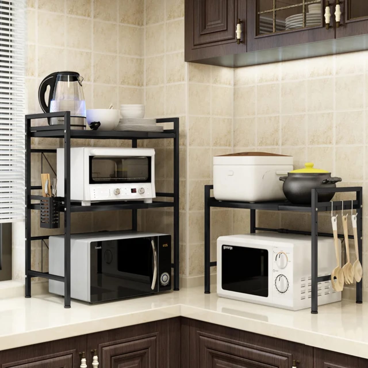 2-Tier Expandable Metallic Microwave Stand