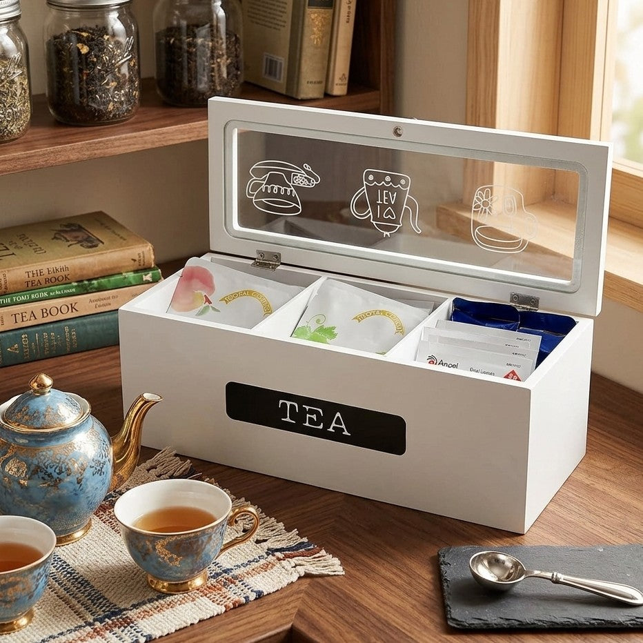 3 Compartment Wooden Tea Bag Organizer