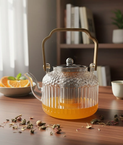 Borosilicate glass teapot with bamboo handle and infuser 1.5L