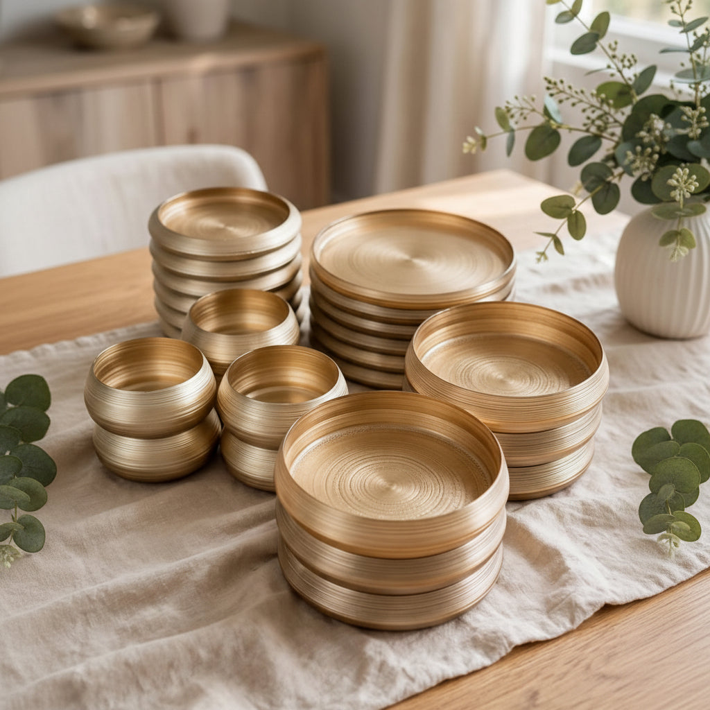 Gold and Brown 24 Piece Hard Glass Dinner Set