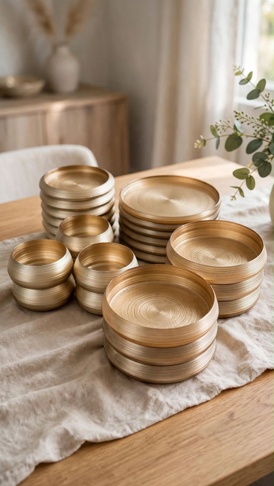 Gold and Brown 24 Piece Hard Glass Dinner Set