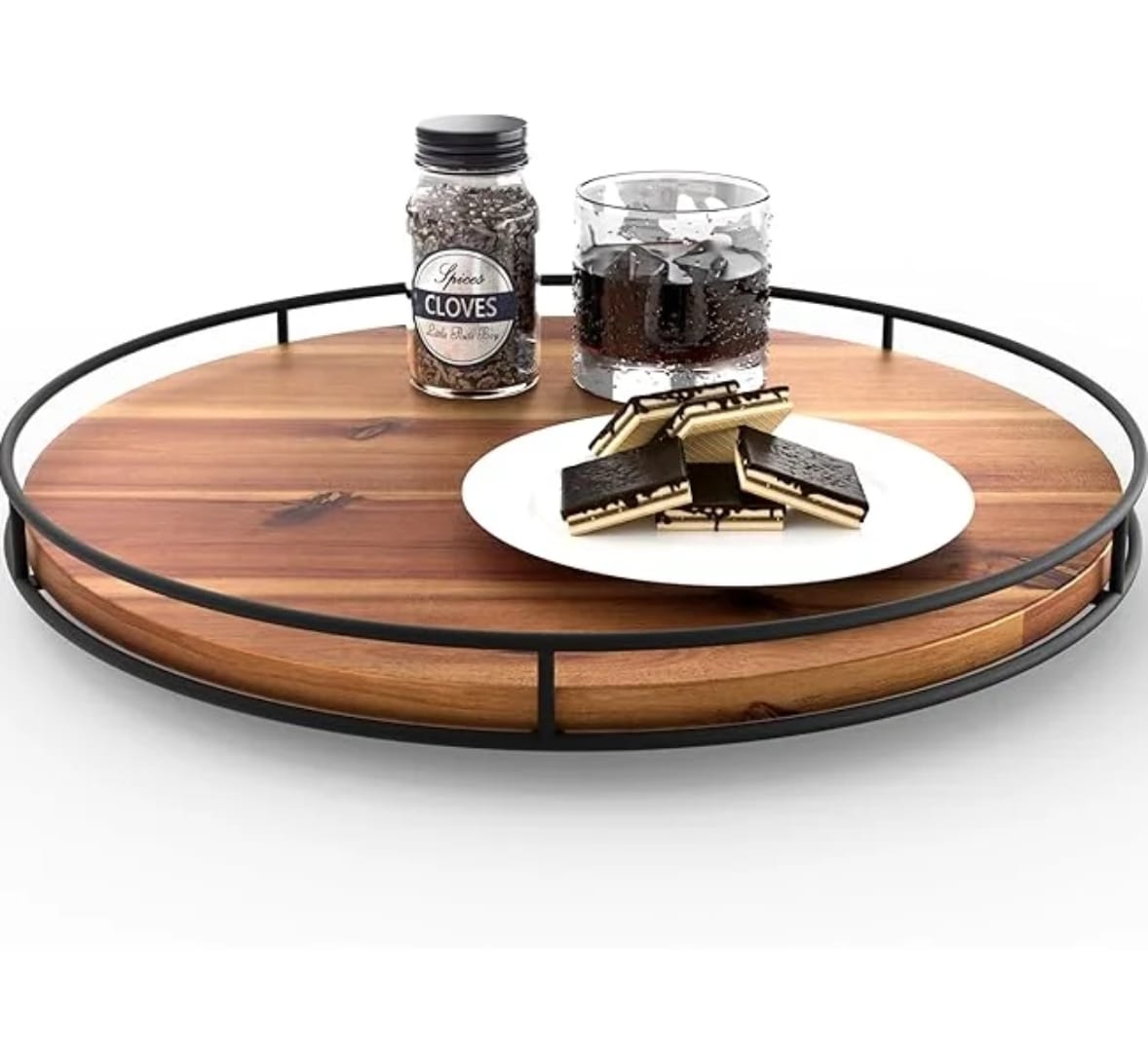 Acacia Wood Tray with Steel Side 42cm
