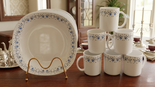 12-Piece breakfast set with six square plates and six cups