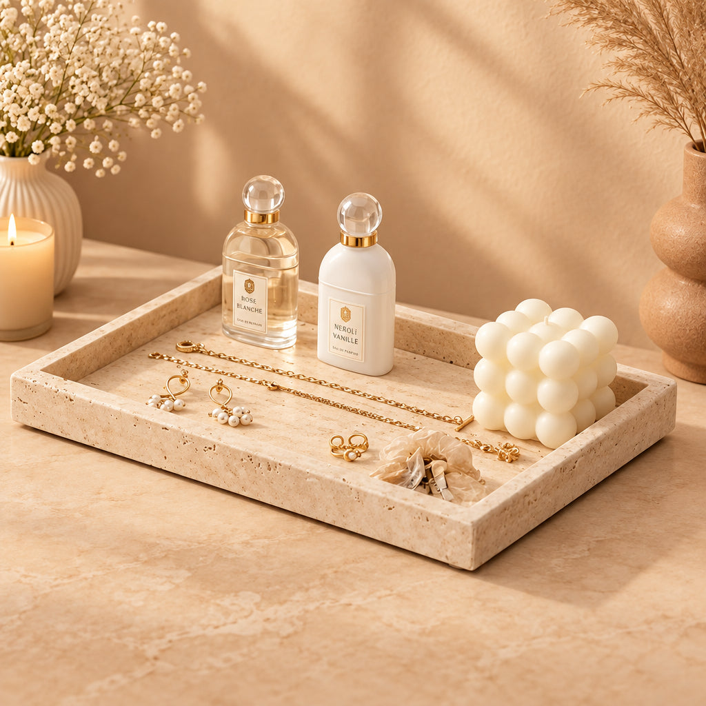 30cm stone travertine decor tray, Wabi Sabi Japandi tray – available in Nairobi, Kenya