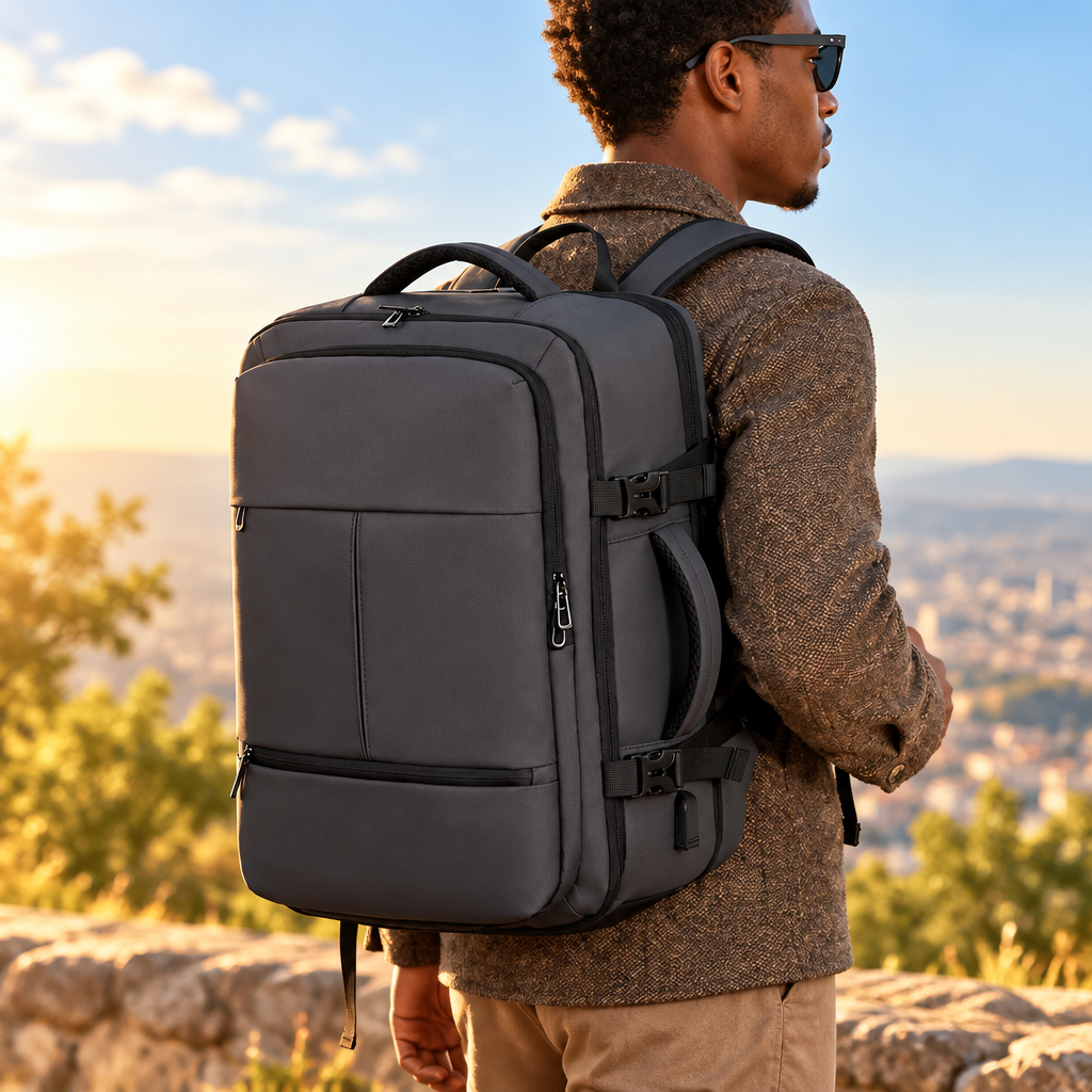 Multifunctional Expandable Unisex Backpack Black and Grey