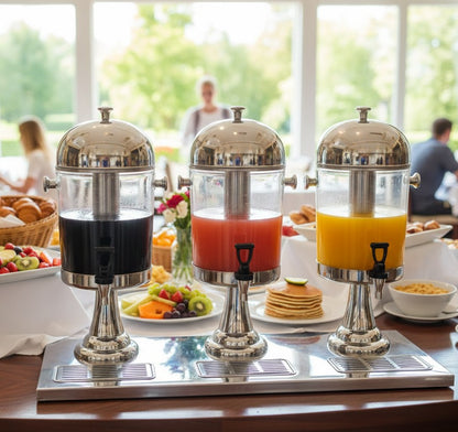 Triple Acrylic Juice Dispenser with Stainless Steel Stand