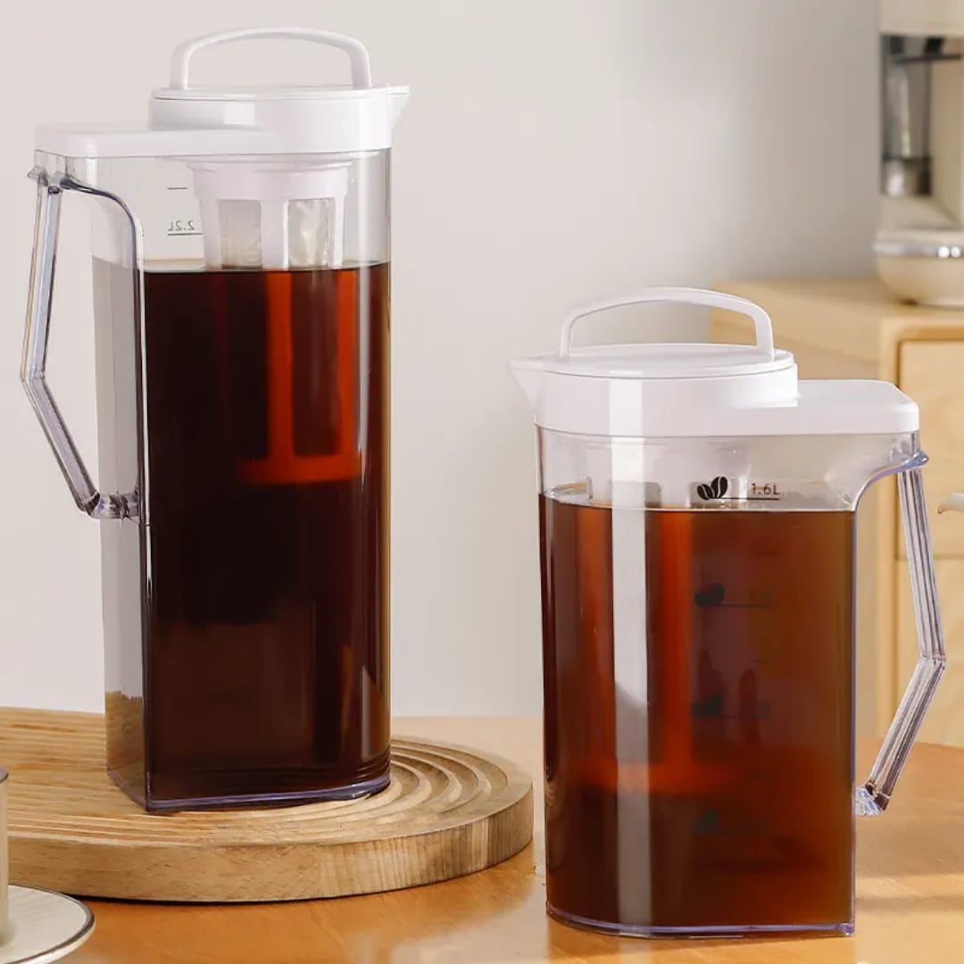 Clear airtight acrylic jug with anti slip lid, available in 1.6L and 2.2L for storing and serving beverages