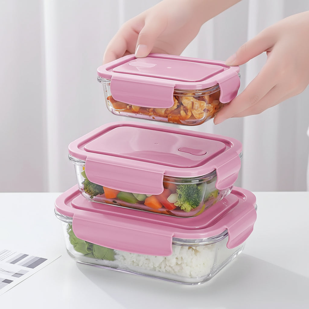 3Pcs Glass Food Storage Containers Set